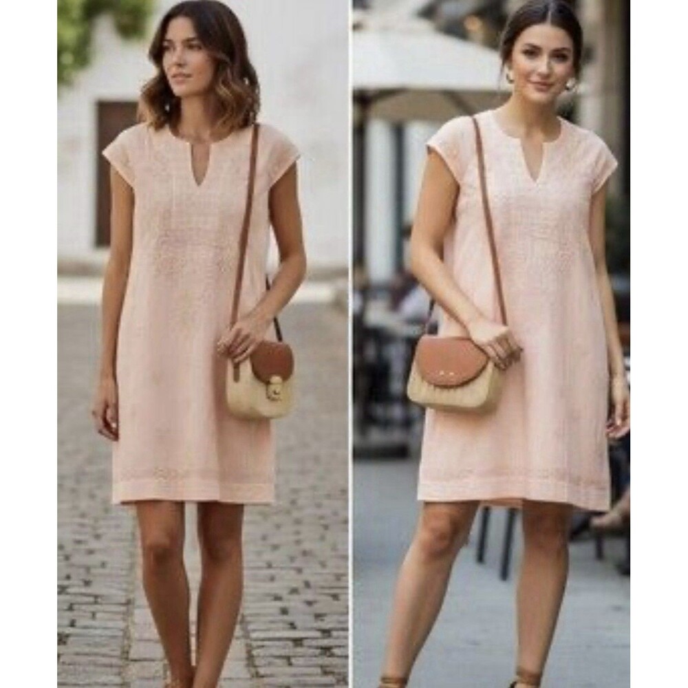 Roller Rabbit Aleph Pamela Cap Sleeve Embroidered Shift Dress Coral XS NWT $158